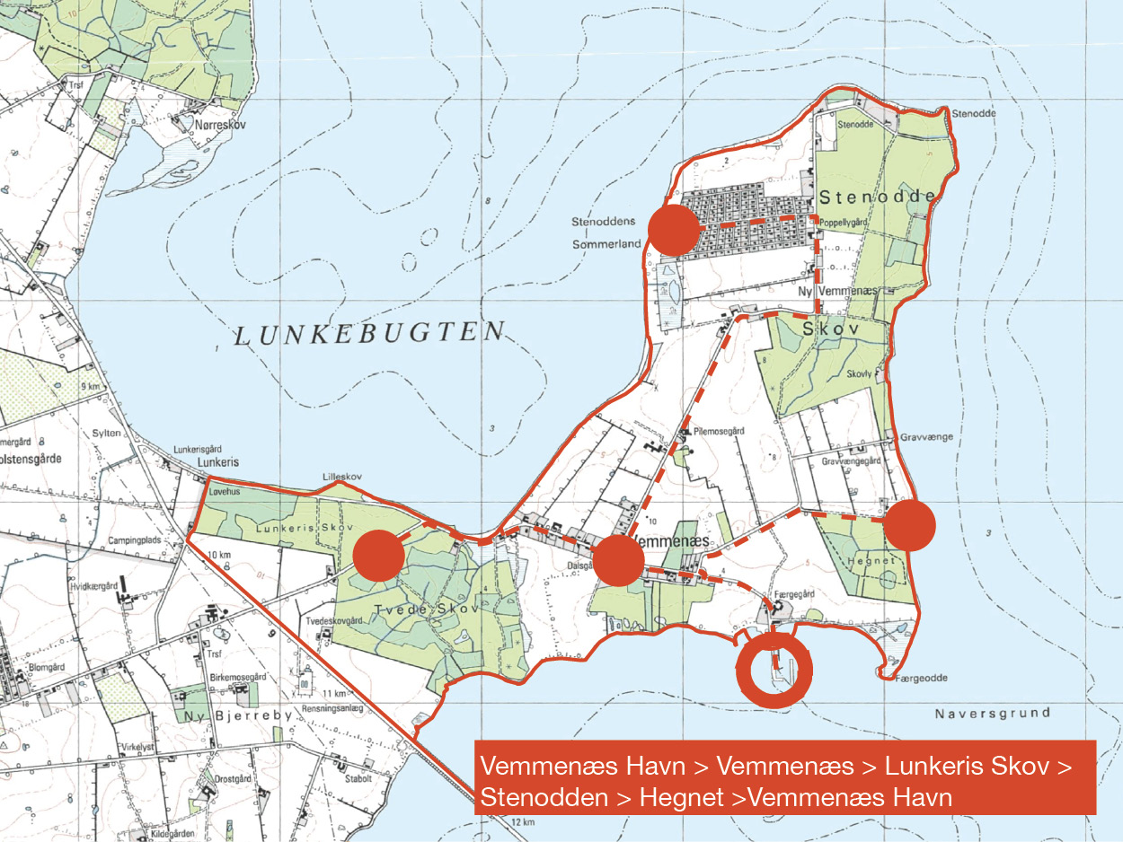 Kort over rute på Vemmenæs